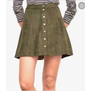 Abercrombie & Fitch Olive Green Suede Button Front Mini Skirt 10